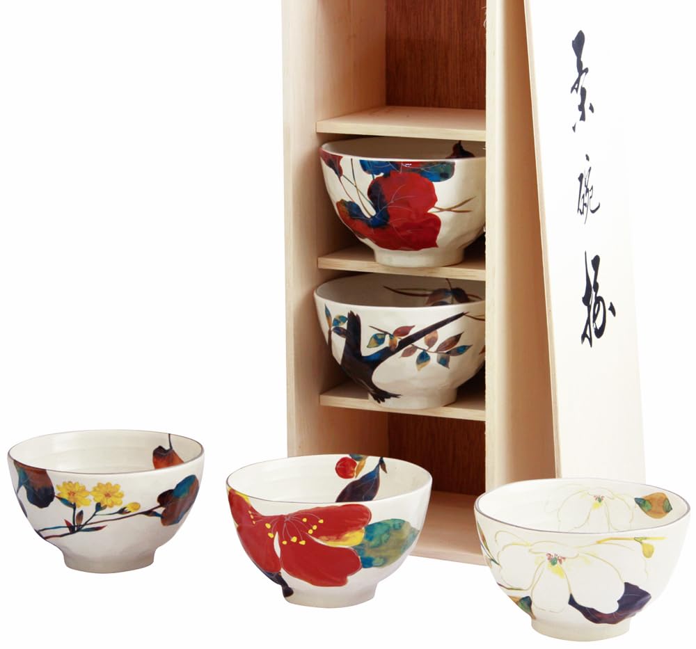 Amazon｜セラミック藍 花かいろう 飯碗揃 5種の花 サイズ：約φ11 H6.6